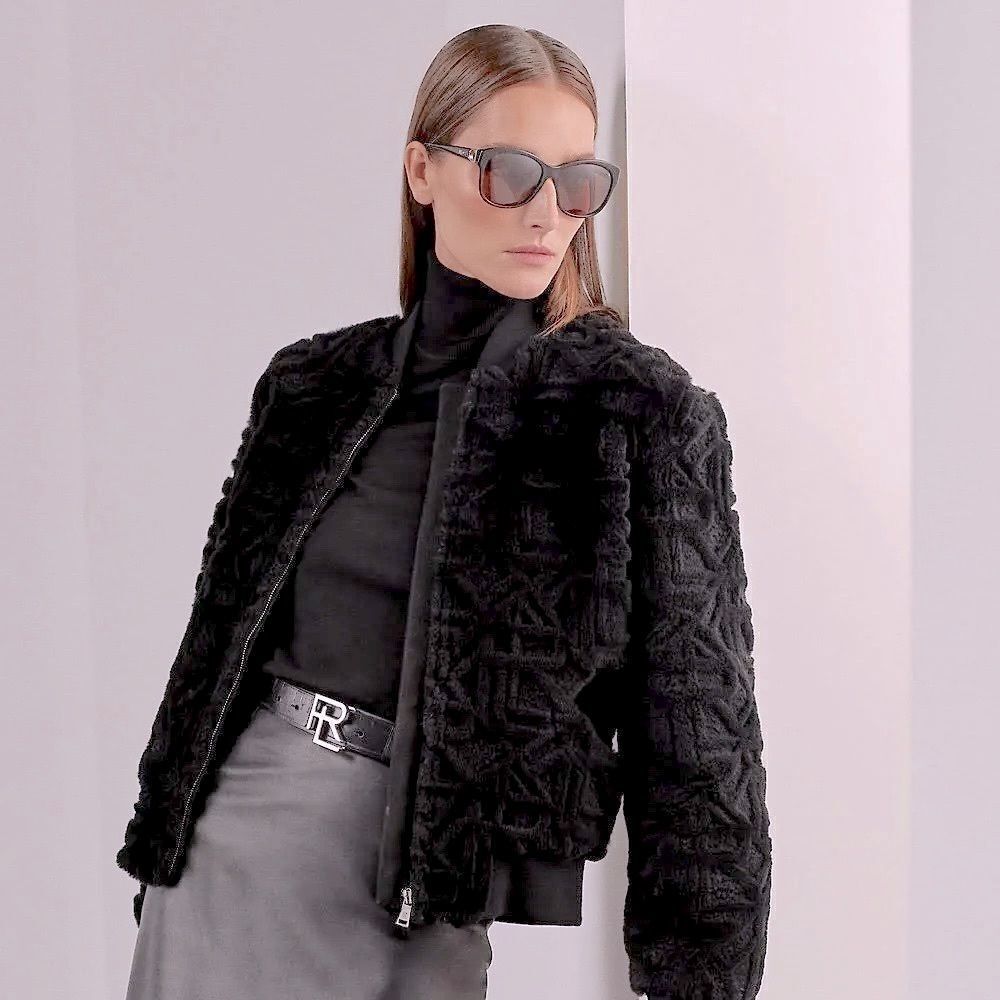 Ralph Lauren Collection 2022 Raygan Laser Logo Spanish Shearling Bomber Jacket
